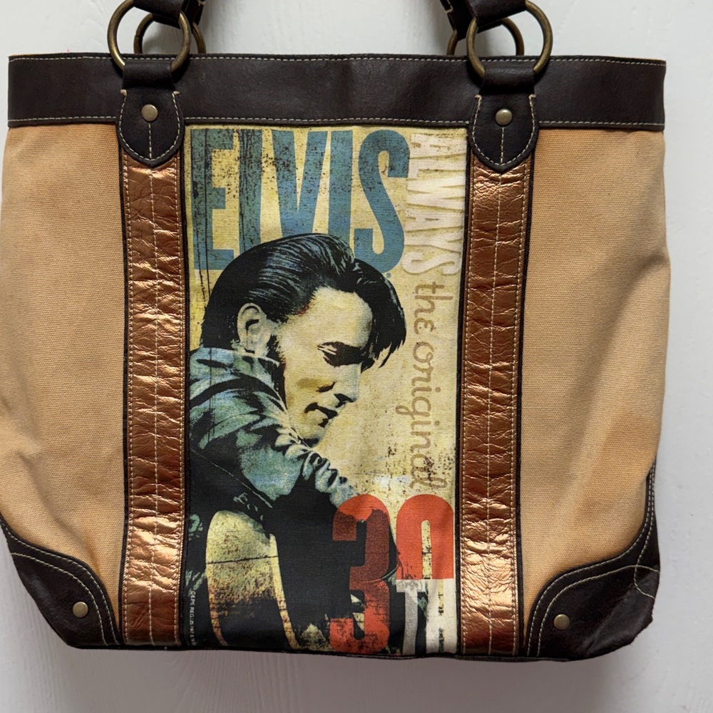 Elvis Canvas Tote Bag - Brown and Gold - Picture 2 of 6
